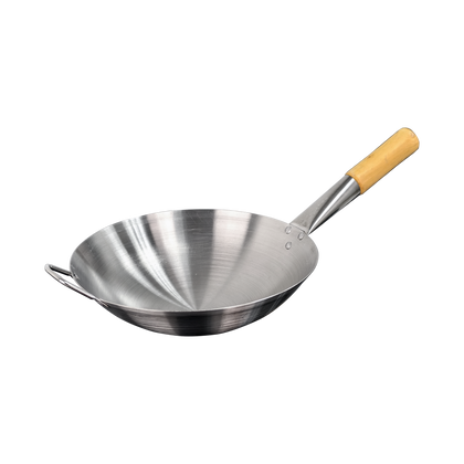 KTL Stainless Steel Wok with Single Wooden Handle - CSWSW